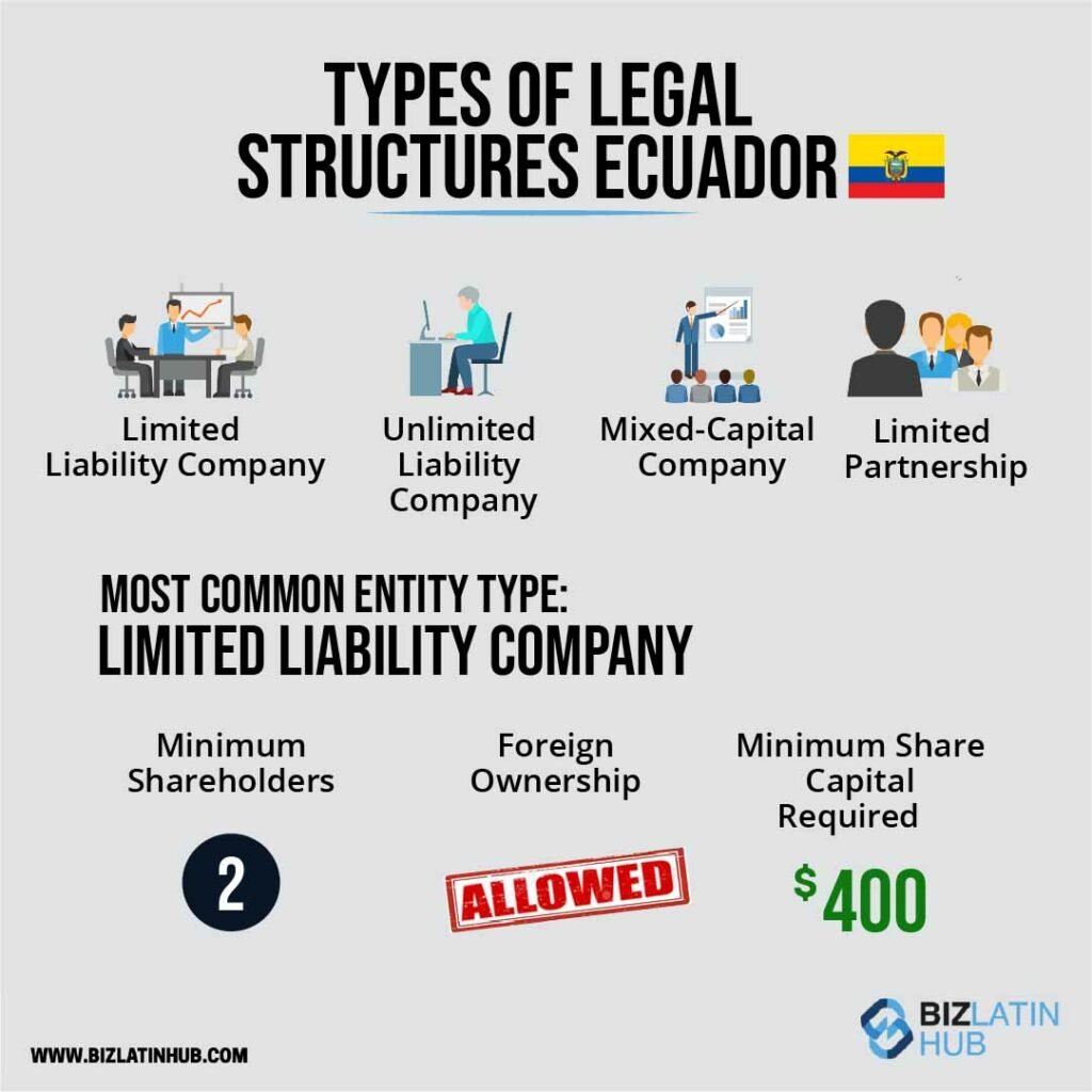 Infographic from Biz Latin Hub on the types of legal structures for an article on How To Set Up a Company in Ecuador.