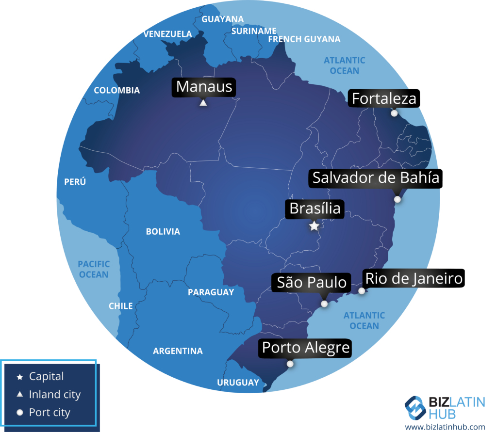 Map of Brazil and some of its main cities