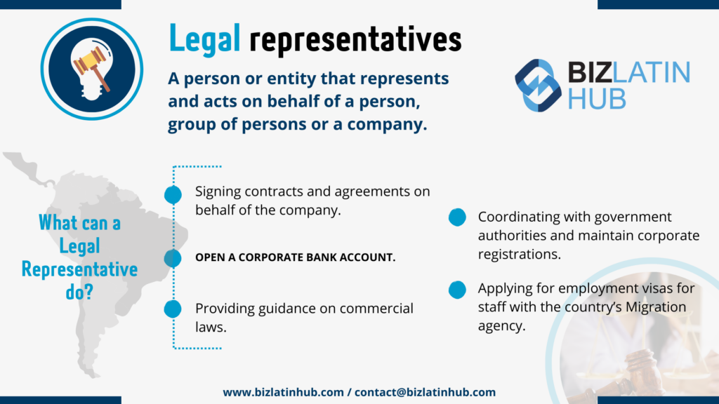 ¨legal representatives¨ infographic by Biz Latin Hub for an article on ïncorporate a company in Peru¨. 